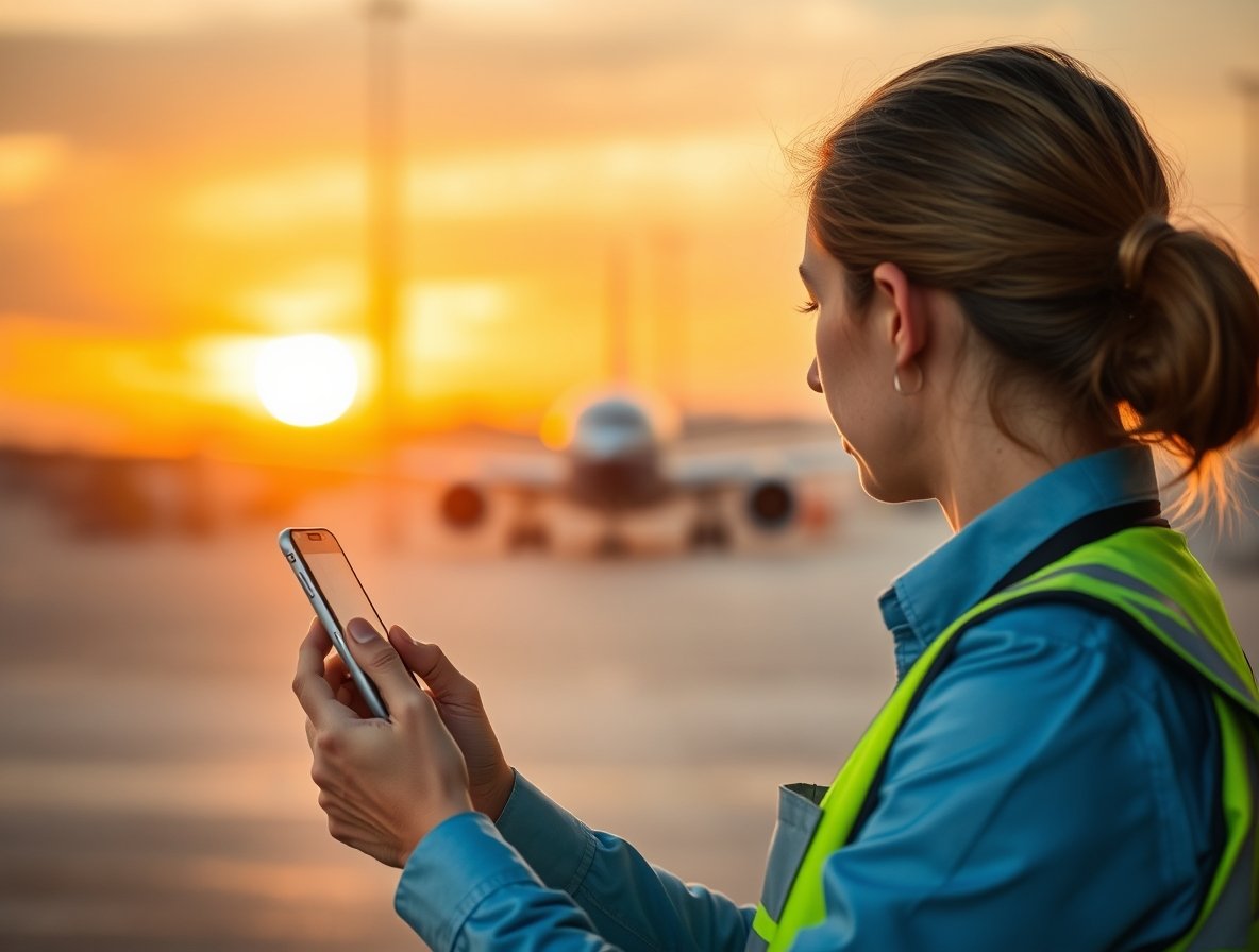 Woman using OCR application for airplane facilities maintenance