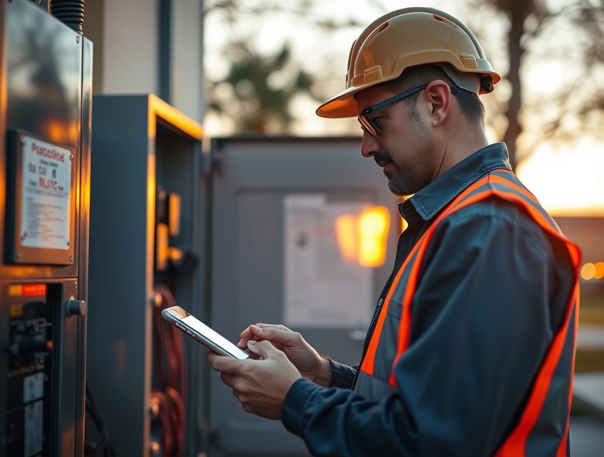 Maintenance worker scanning equipment for AI facilities maintenance software