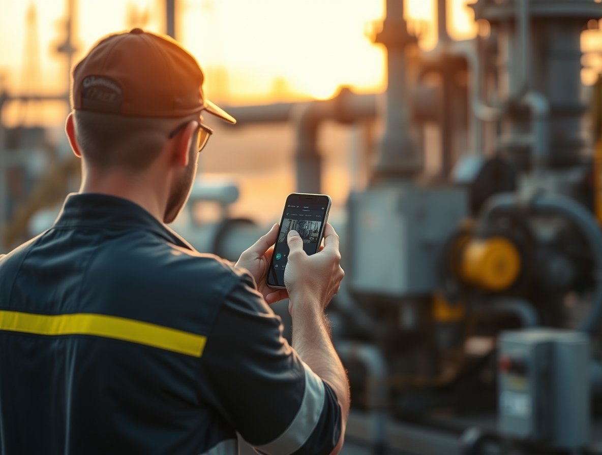 Man using OCR image recognition on his phone for facilities maintenance applications 